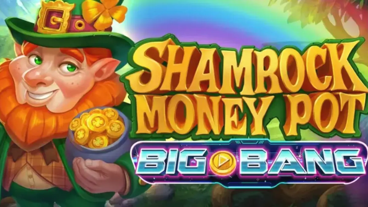 Tampilan visual slot Shamrock Money Pot Big Bang dengan tema Irlandia dan elemen luar angkasa.