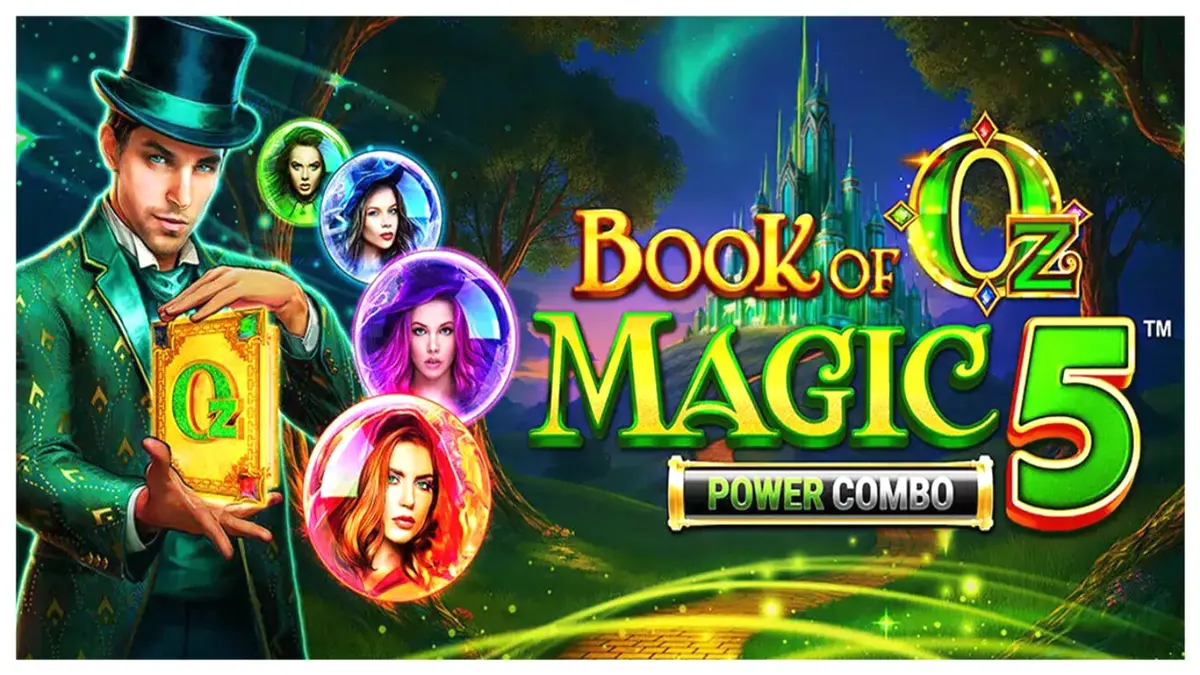 Tampilan visual slot Book of Oz Magic 5 Power Combo dengan tema fantasi.